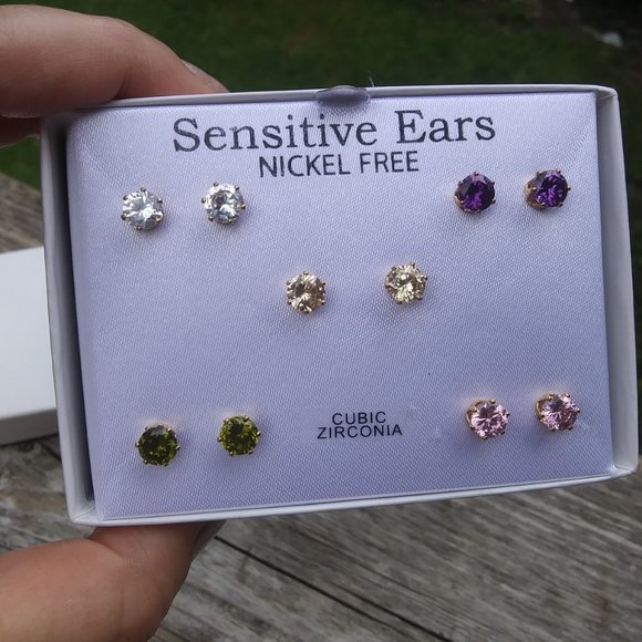 Sensitive ears nickel free cubic zirconia stud earrings 5 pairs - Picture 11 of 14